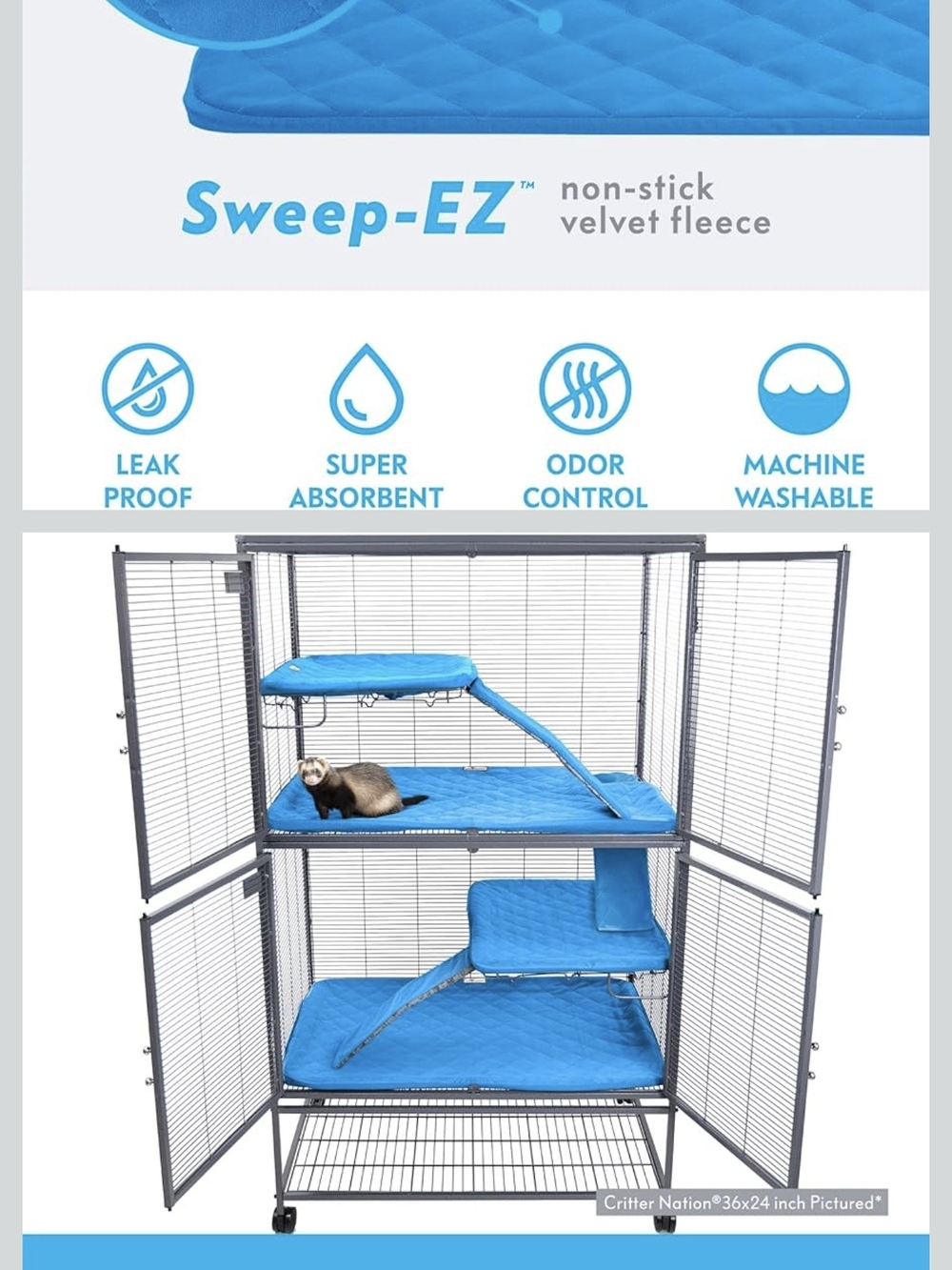 Critter Nation Blue Quilted Cage Liners for Small Pets